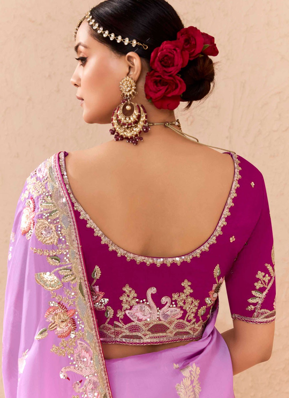 Classic Saree Embroidered Lavender, Magenta Silk Saree S13662