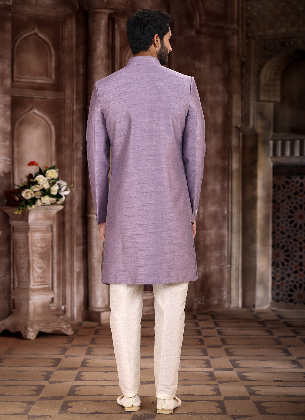 Embroidered Art Silk Lavender Indo Western Sherwani - M5373