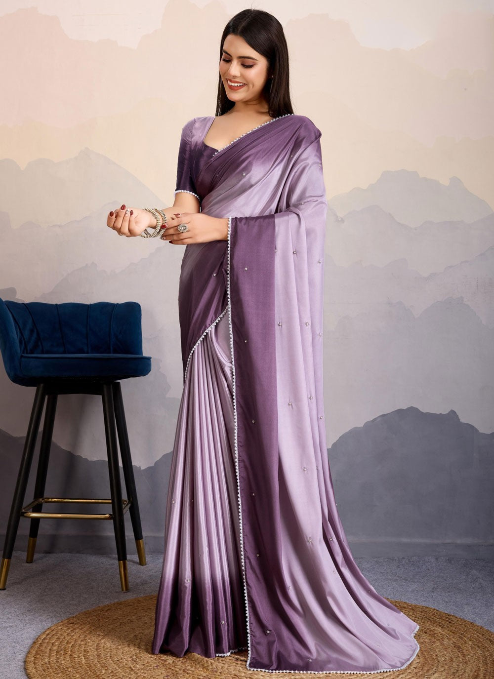 Moti Pure Crepe Lavender Saree S14249