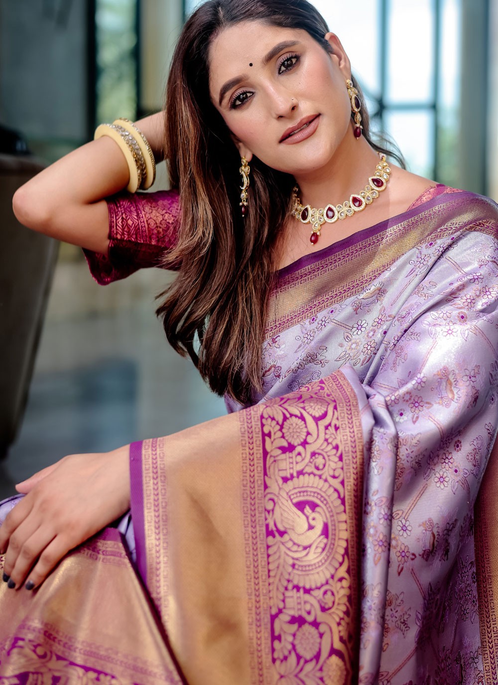 Contemporary Woven Lavender Malbari Silk S12343