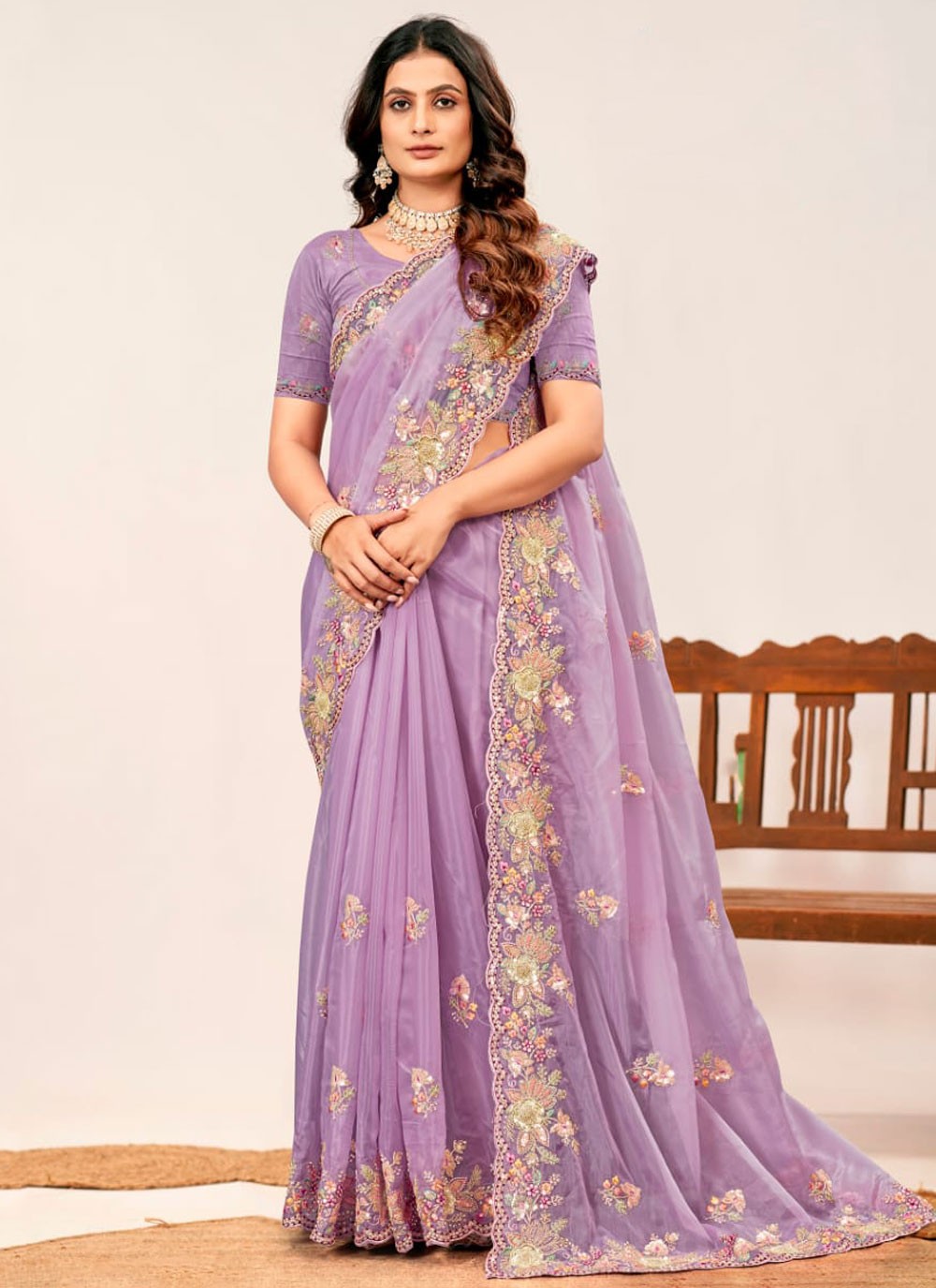 Trendy Saree Embroidered Lavender Silk Saree S13374