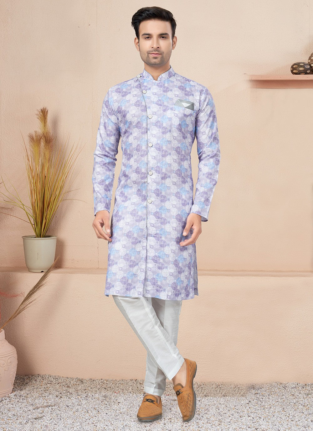 Fancy Work Cotton Lavender Indo Western - M6218