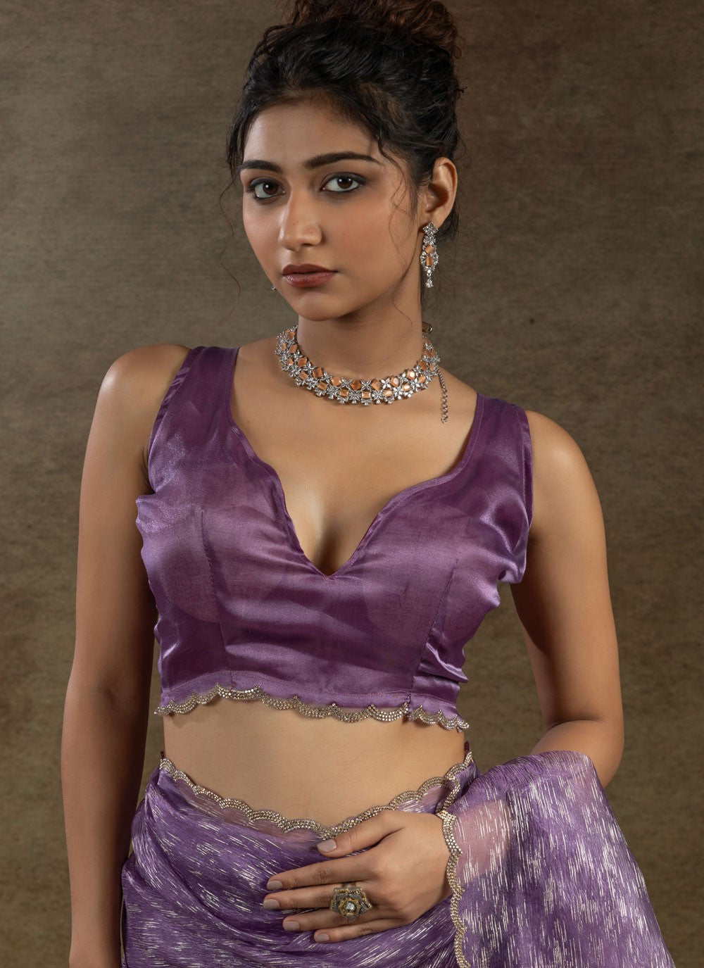 Cut Work Crush Lavender Classic Saree S15573