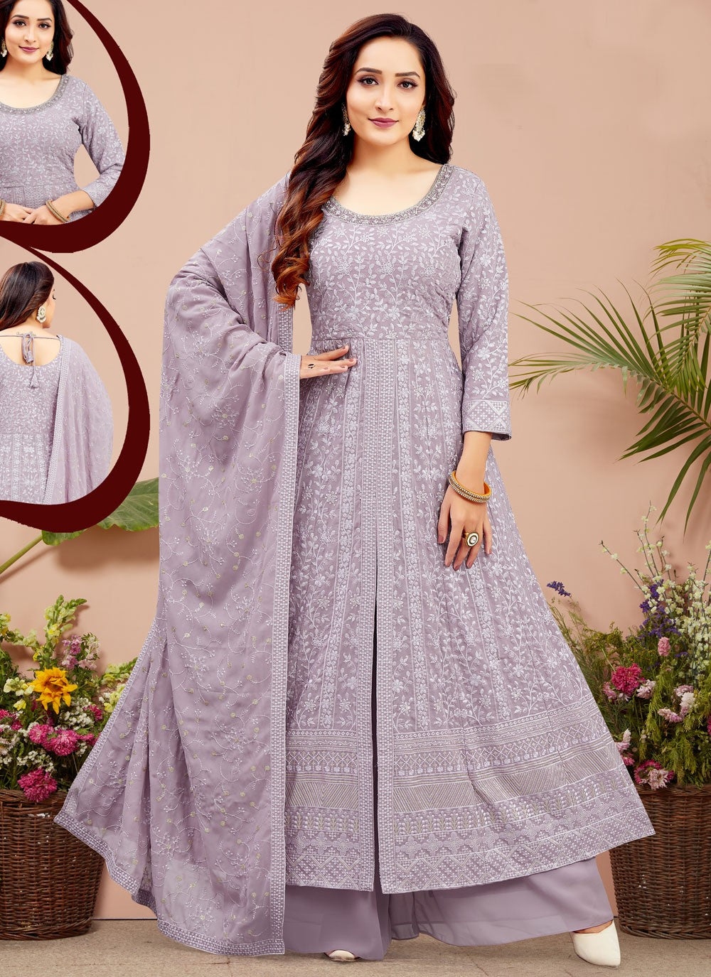 Palazzo Suit Embroidered Lavender T6631