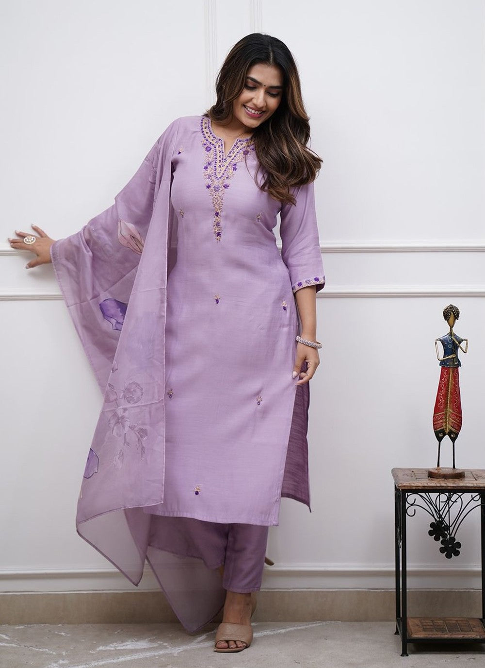 Embroidered Rayon Pant Style Suit - T4745
