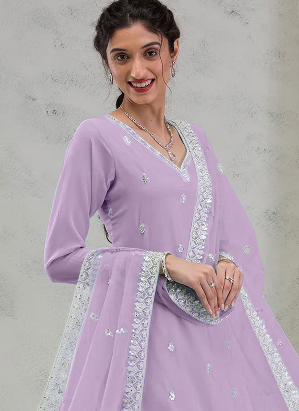 Salwar Suit Embroidered Lavender Georgette T5531