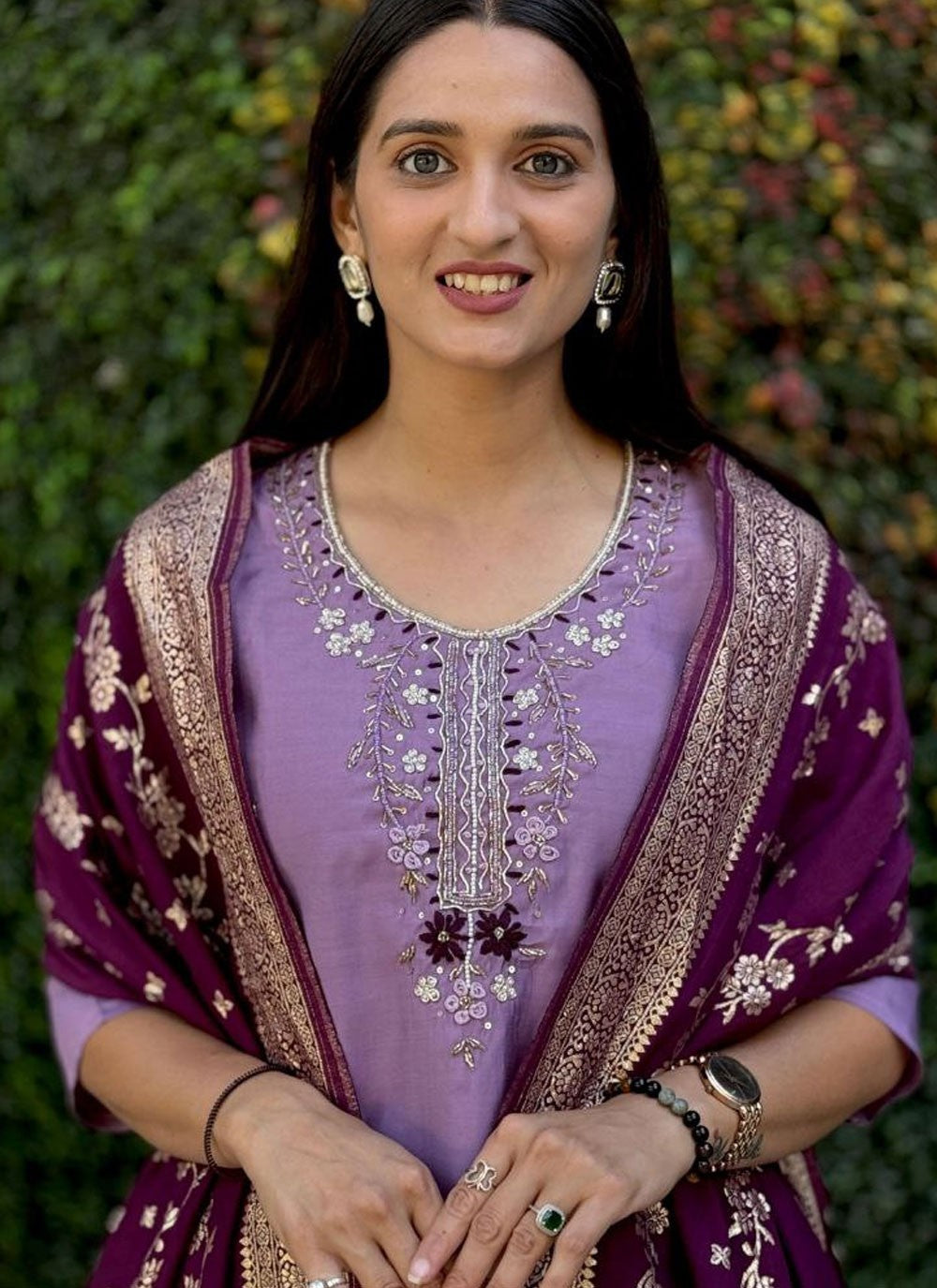 Embroidered Silk Lavender Salwar Suit T6271