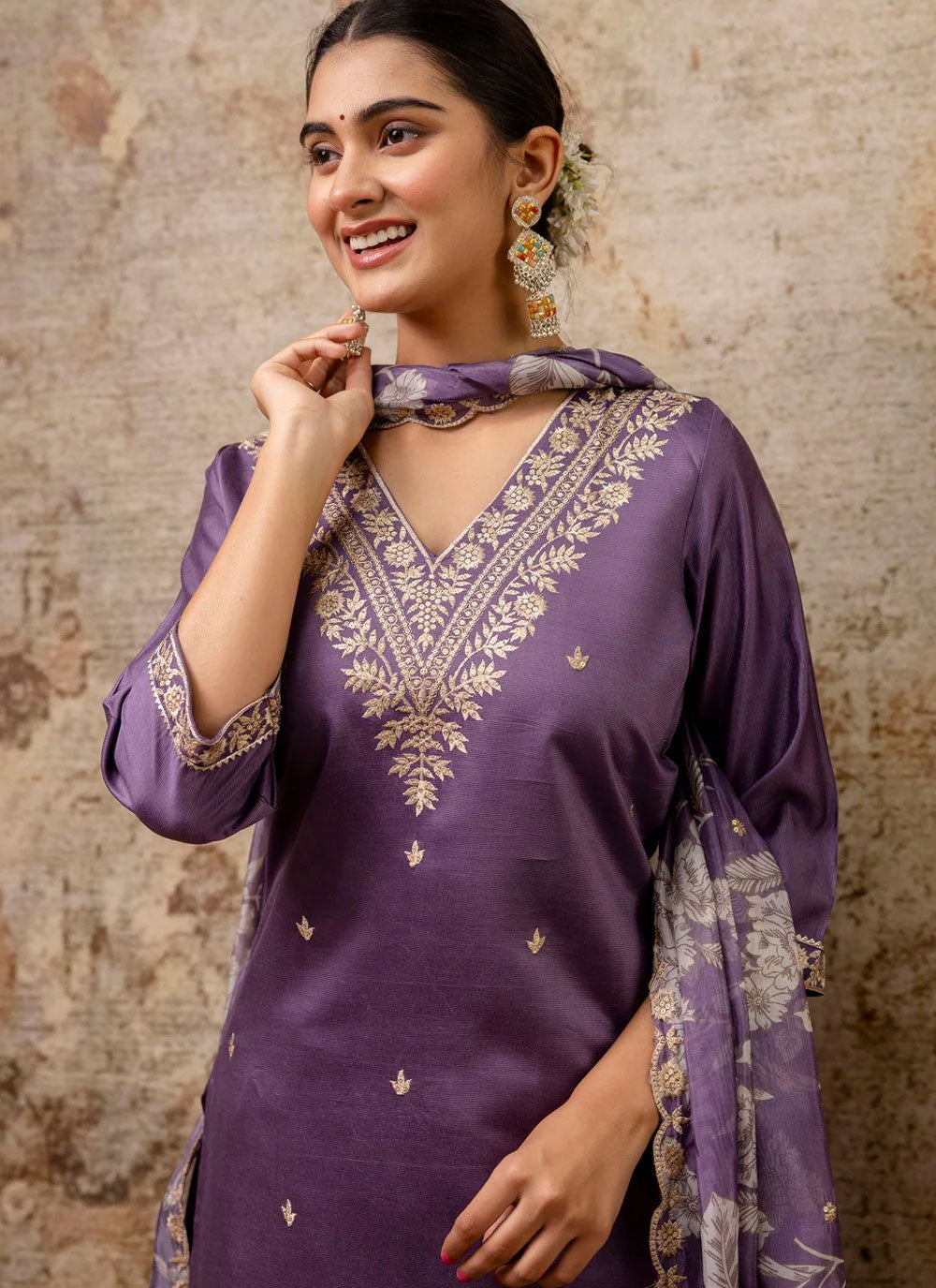 Pant Style Suit Embroidered, Zari Lavender T6913