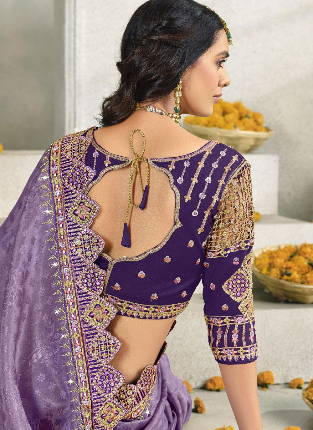 Border Work Silk Lavender Traditional Saree S15554