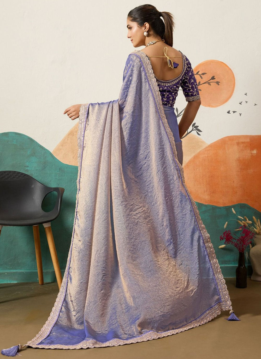 Lavender Silk Contemporary Saree Border Work, Cord, Sequins S20441