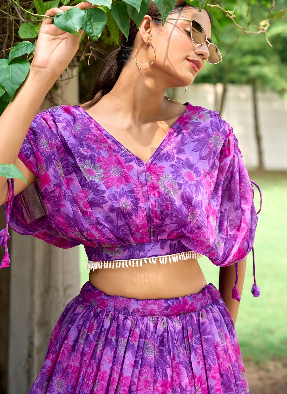 Floral Printed Chiffon Lavender Lehenga Choli L3746
