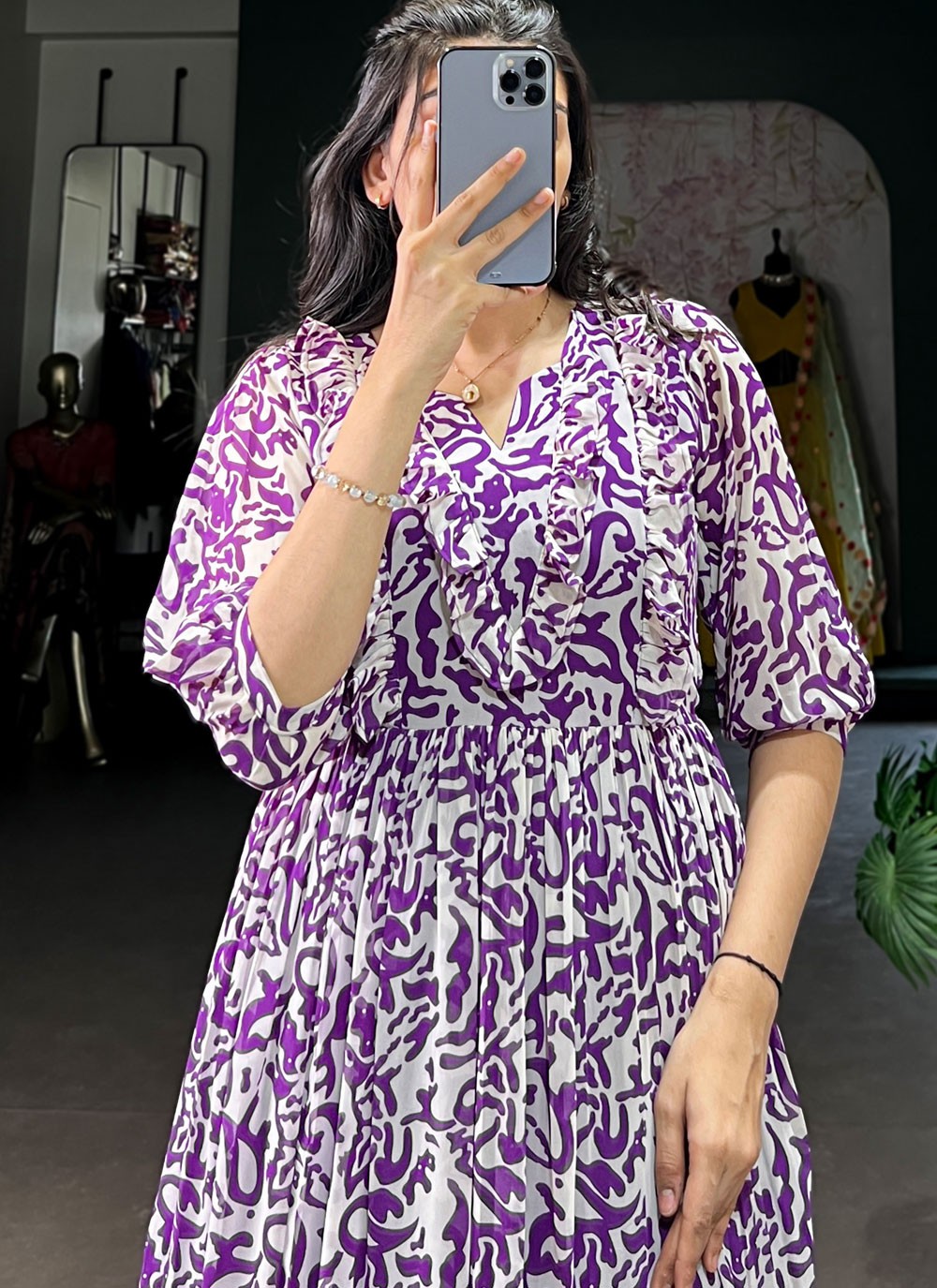 Printed Georgette Lavender Gown G19856
