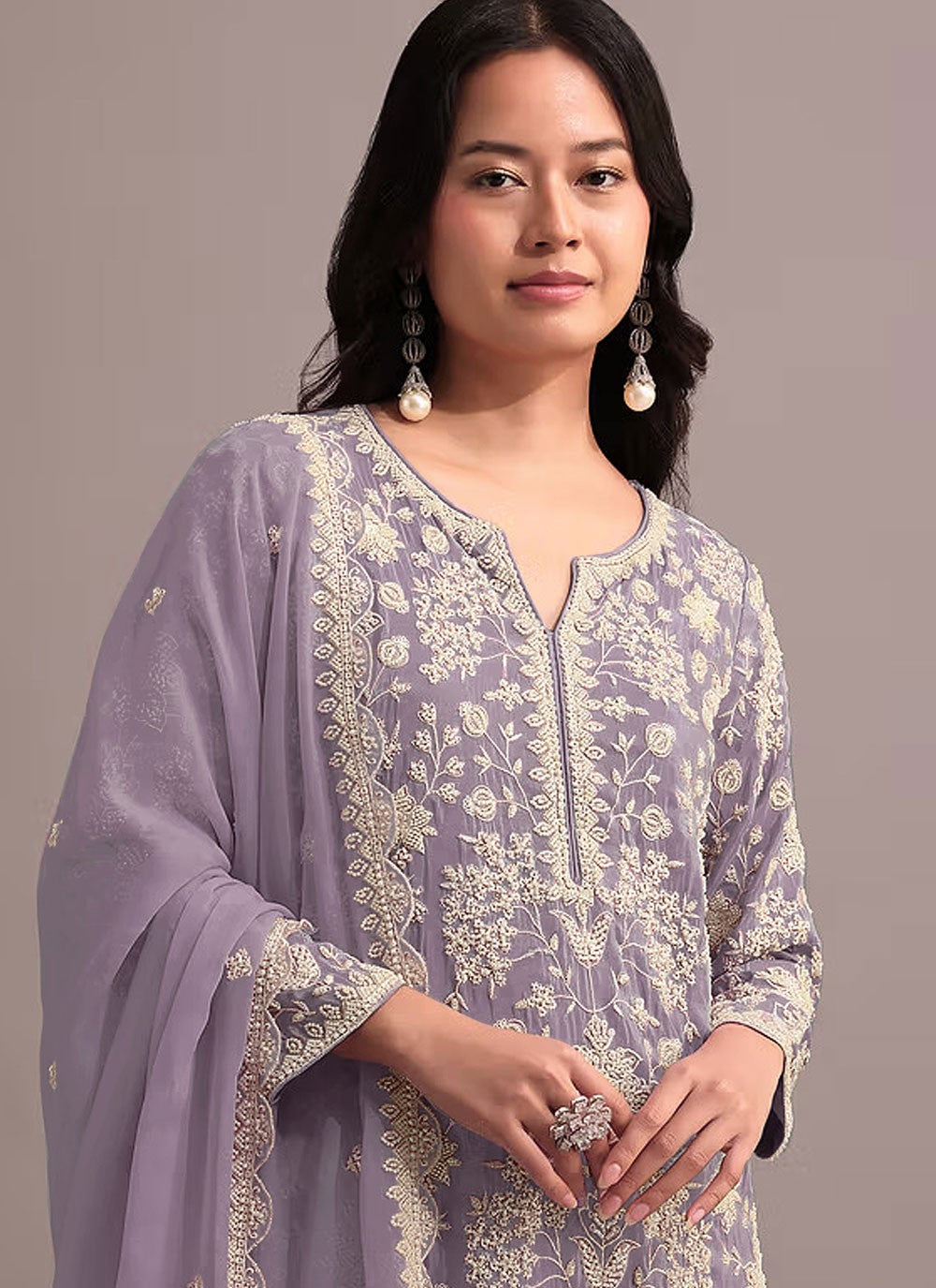 Sharara Suit Embroidered, Khatli Work, Thread Lavender T6732
