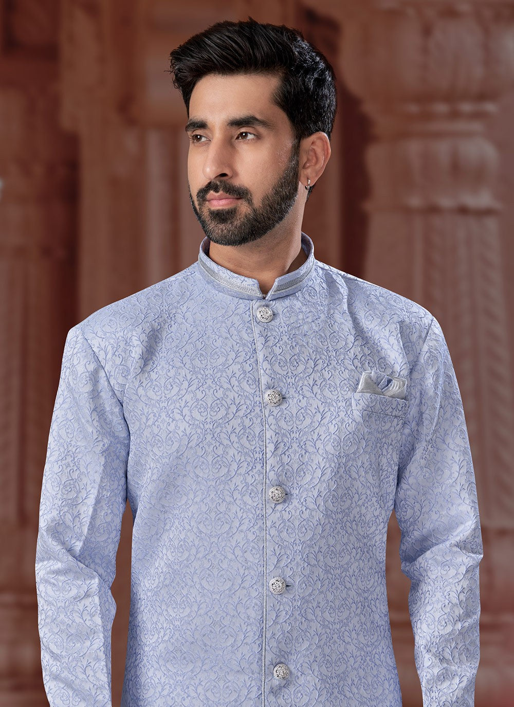 Embroidered Banarasi Jacquard Lavender Indo Western - M6890