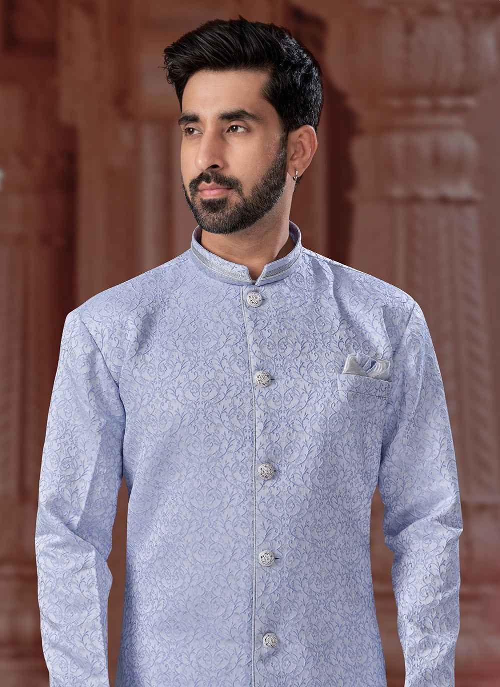 Fancy Work Banarasi Jacquard Lavender Indo Western Sherwani - M7164
