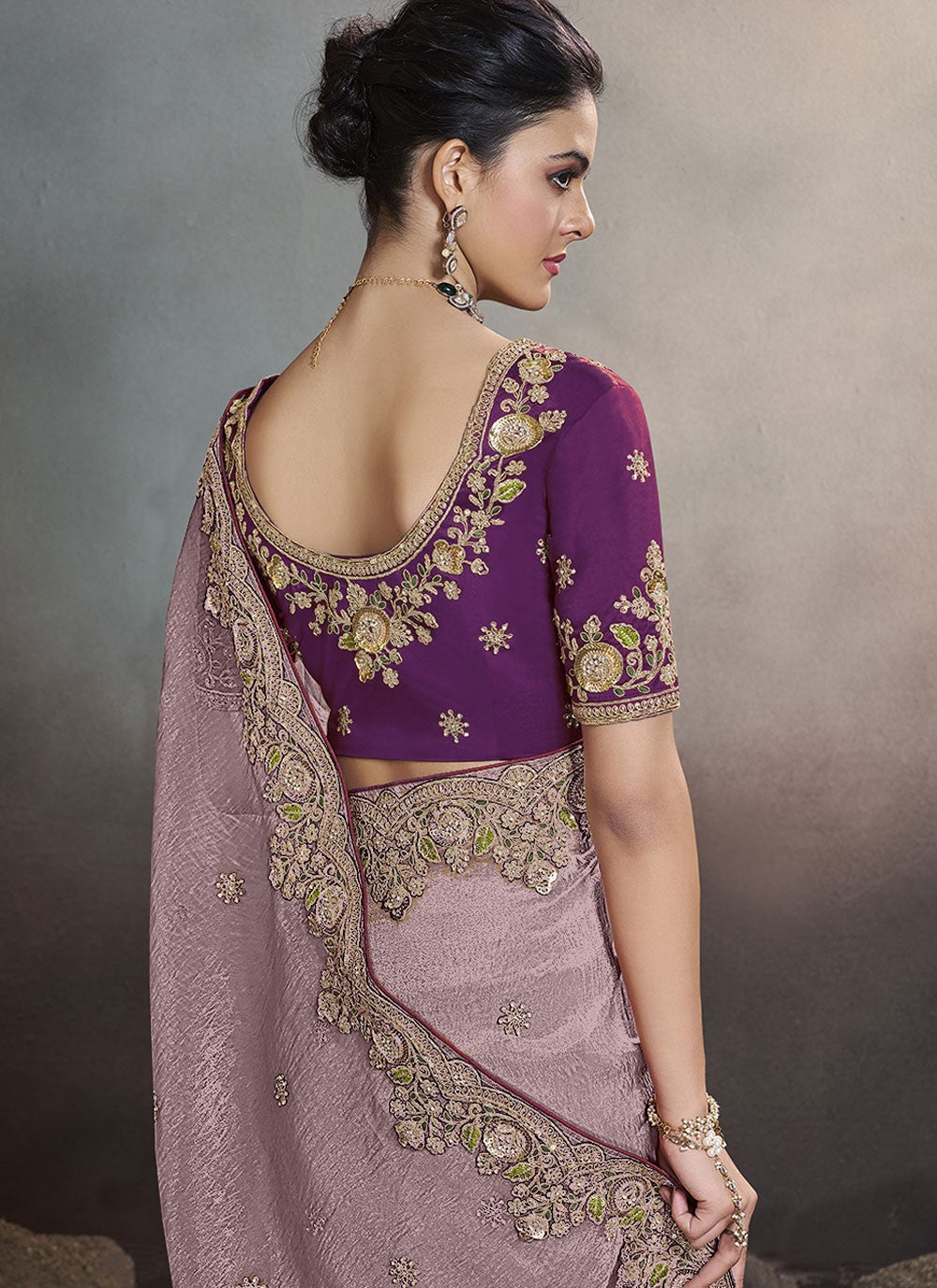 Hand Embroidery Crush Lavender Classic Saree S15238