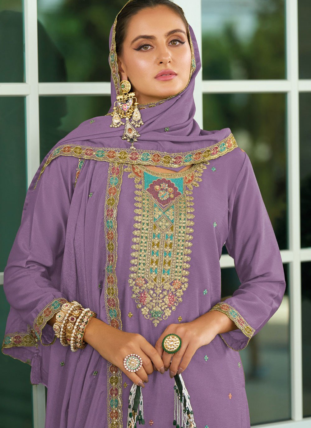 Palazzo Suit Embroidered, Sequins, Zari Lavender T6713