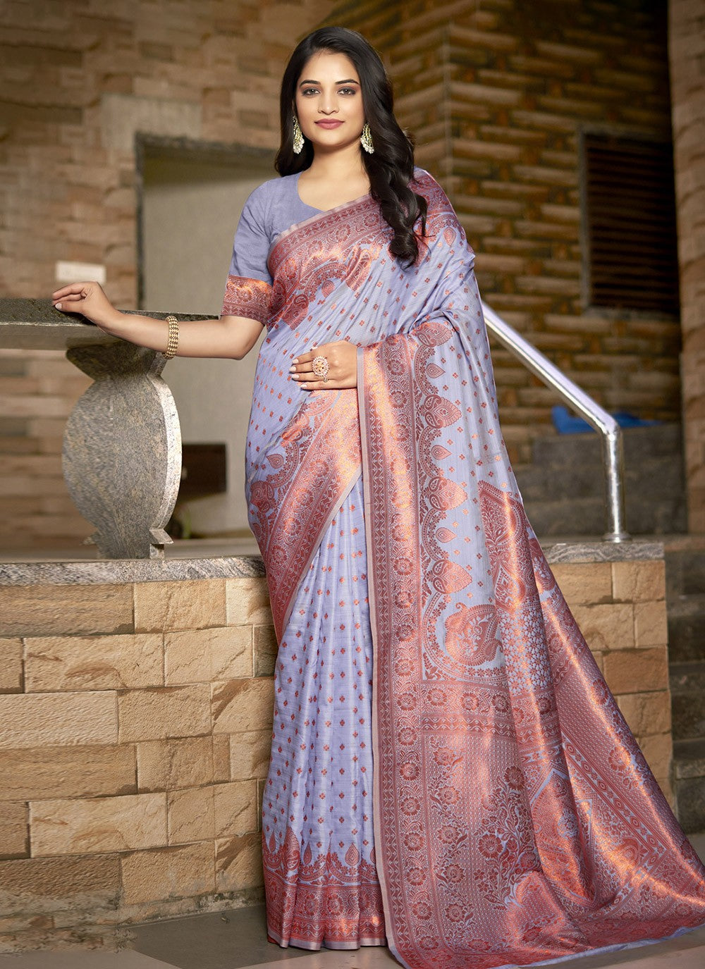 Weaving Zari Silk Lavender Saree S14594
