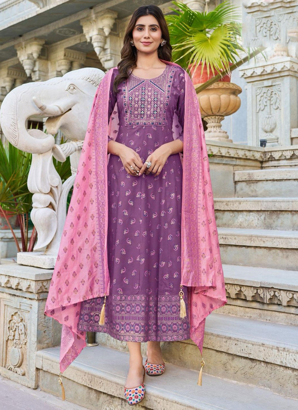 Embroidered Rayon Lavender Gown G19836