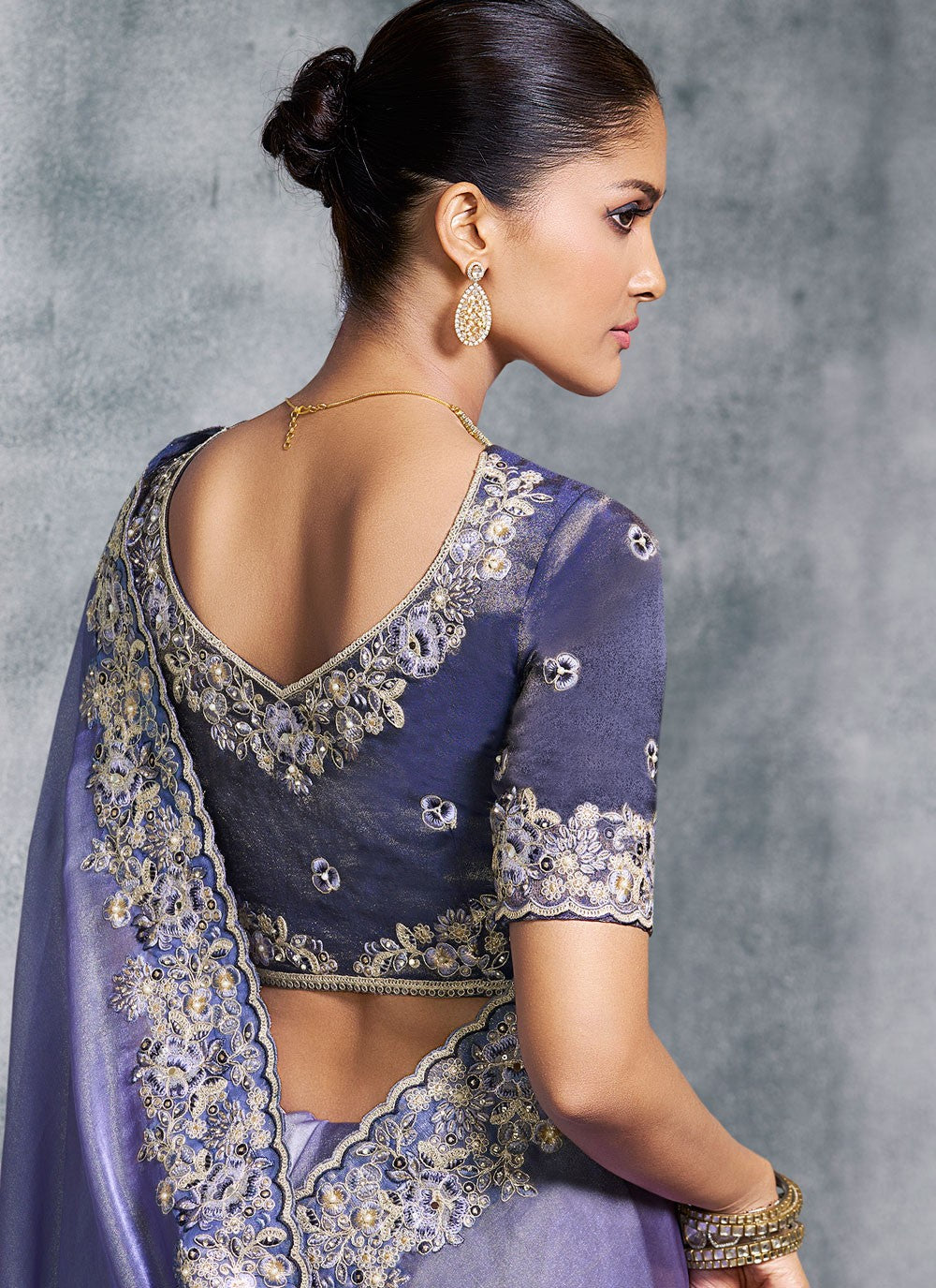 Lavender Tissue Trendy Saree Embroidered, Resham, Thread S19888