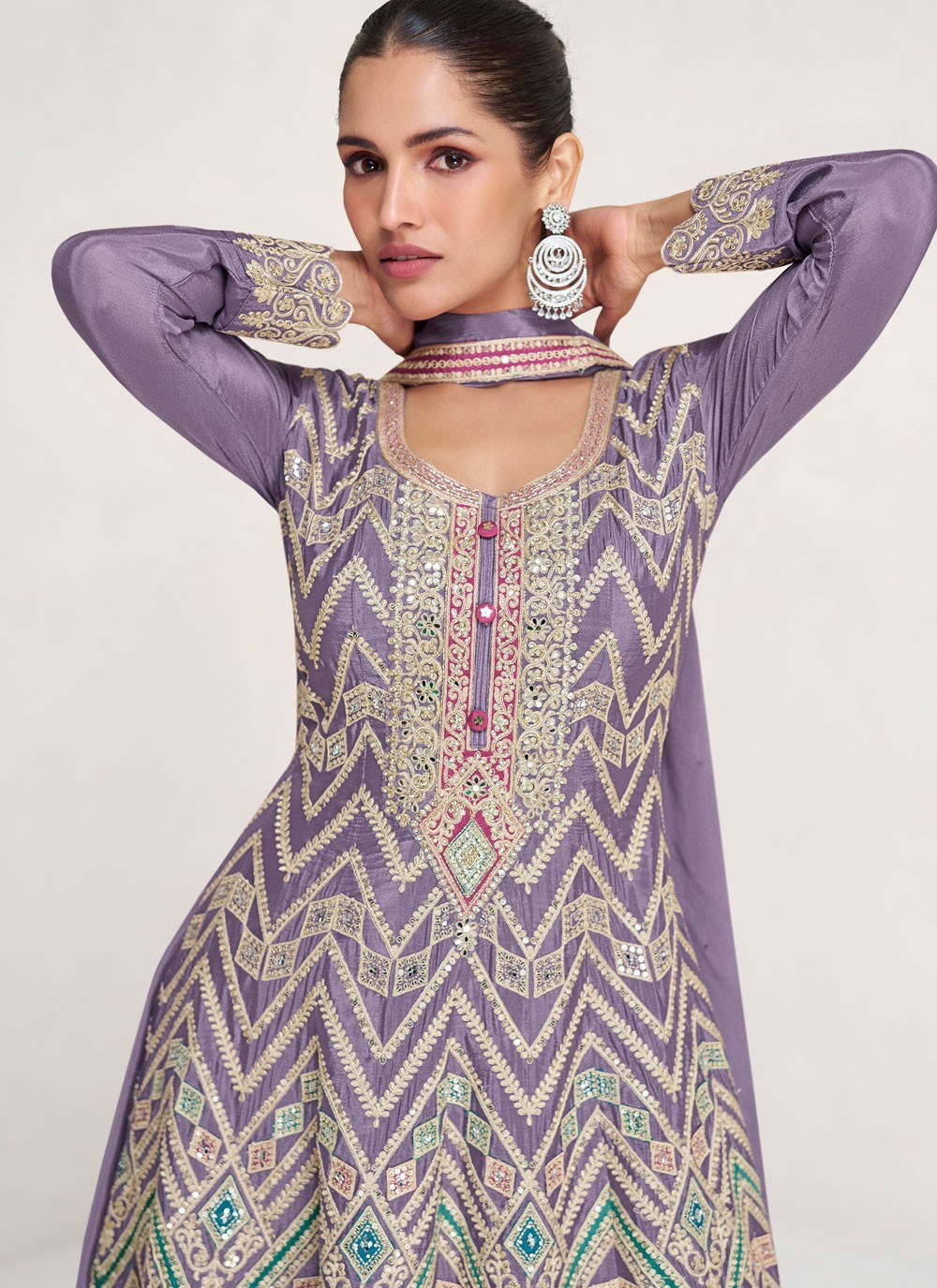 Sharara Suit Embroidered, Lace, Mirror, Zari Lavender T6868