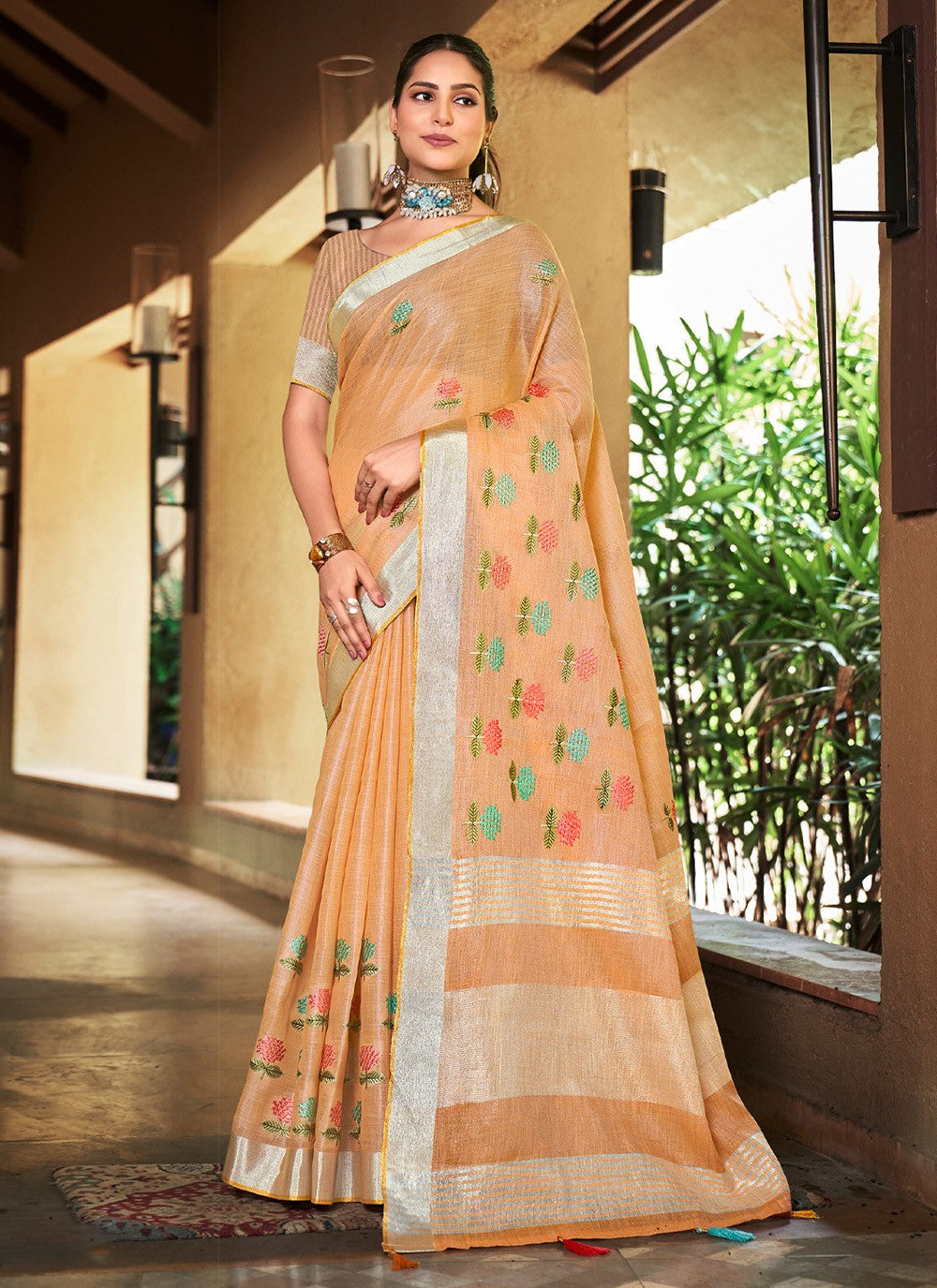 Classic Thread Linen Saree - S4180