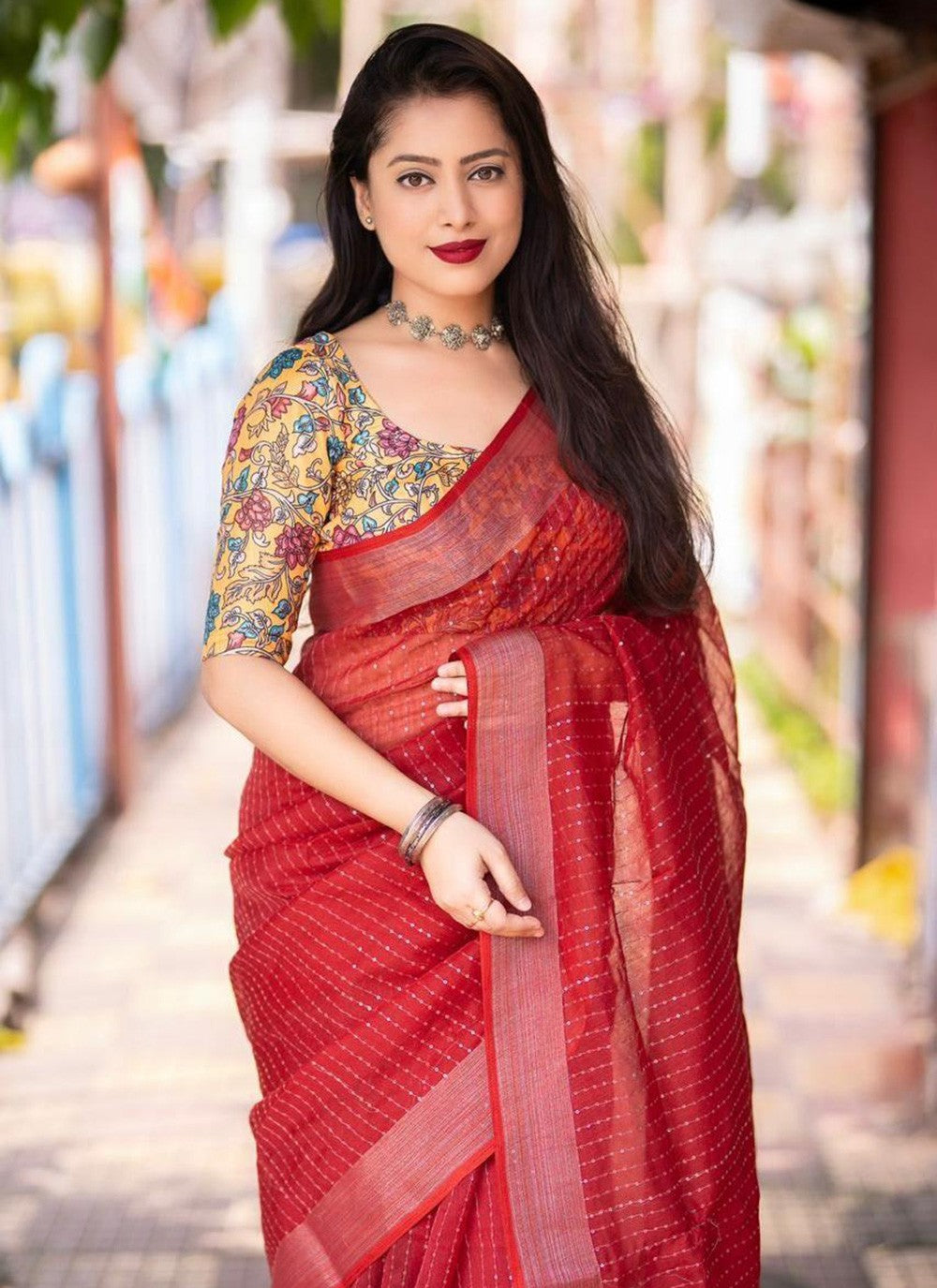 Contemporary Printed Linen Saree - S5771