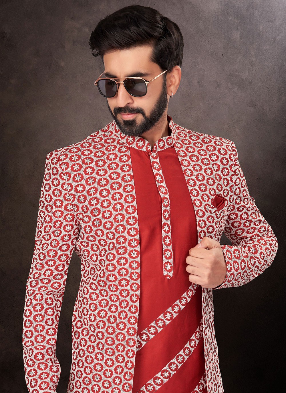 Embroidered Lucknowi Maroon Indo Western - M7246