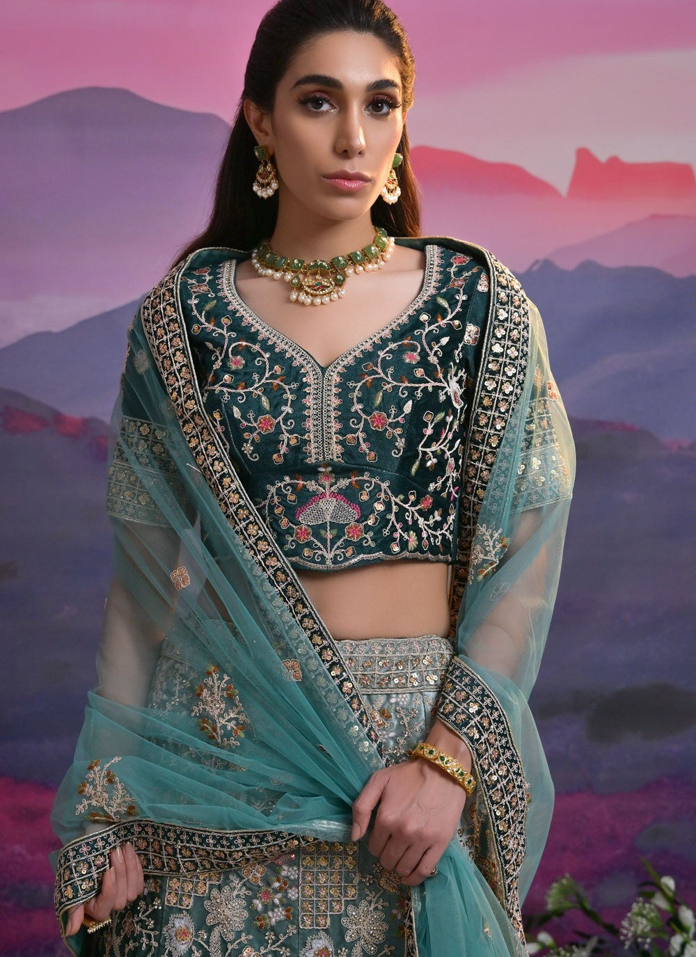 Diamond Lycra Green Lehenga Choli L3452
