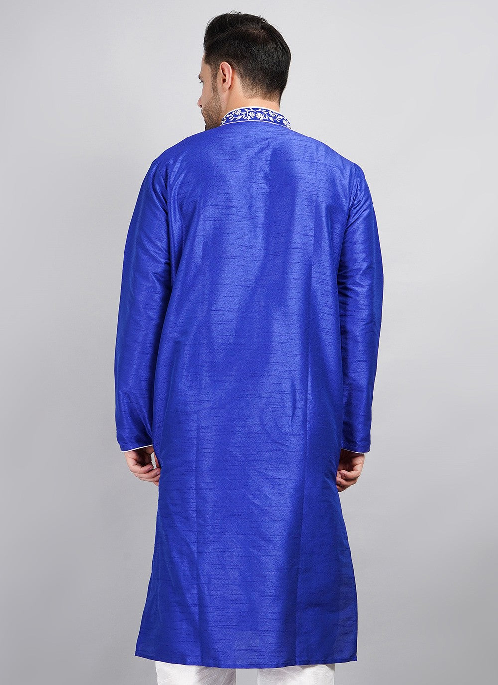 Machine Embroidery Dupion Silk Blue Kurta - M5739