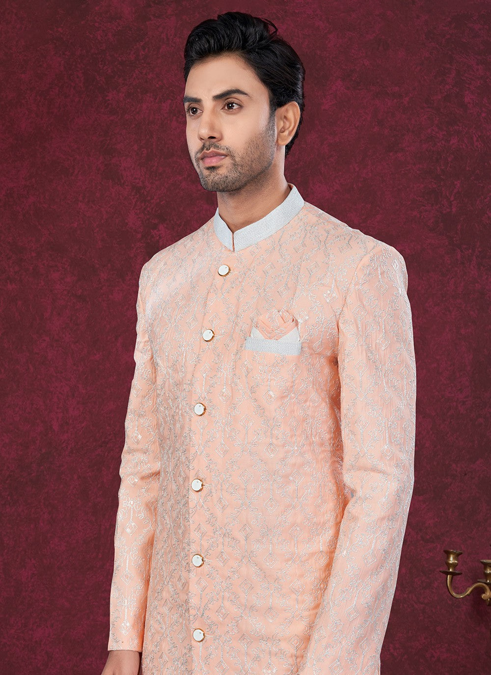 Machine Embroidery Silk Peach Indo Western - M8639