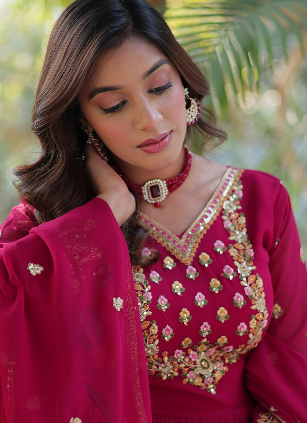 Embroidered Faux Georgette Gown - G1927