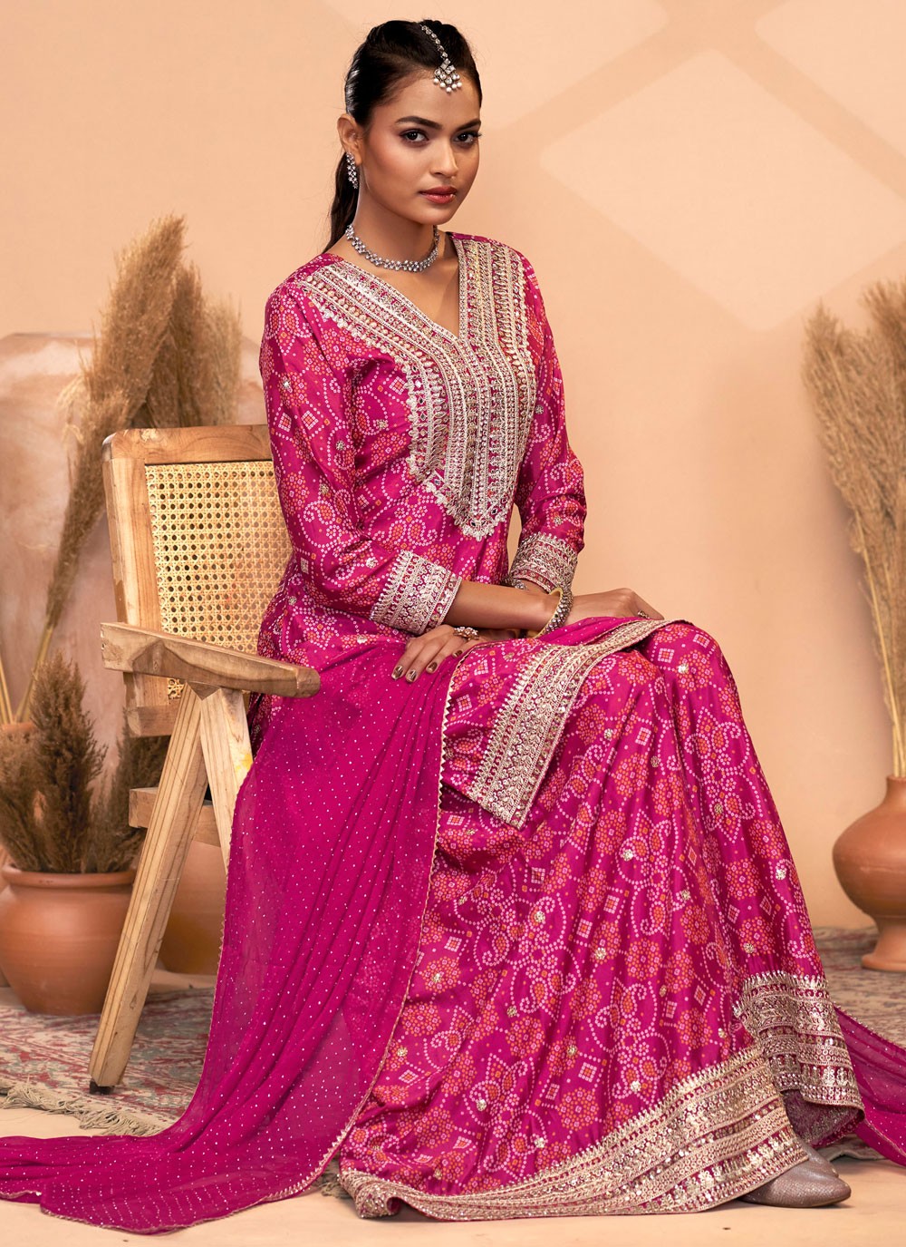 Digital Print Chinon Magenta Salwar Suit T5971