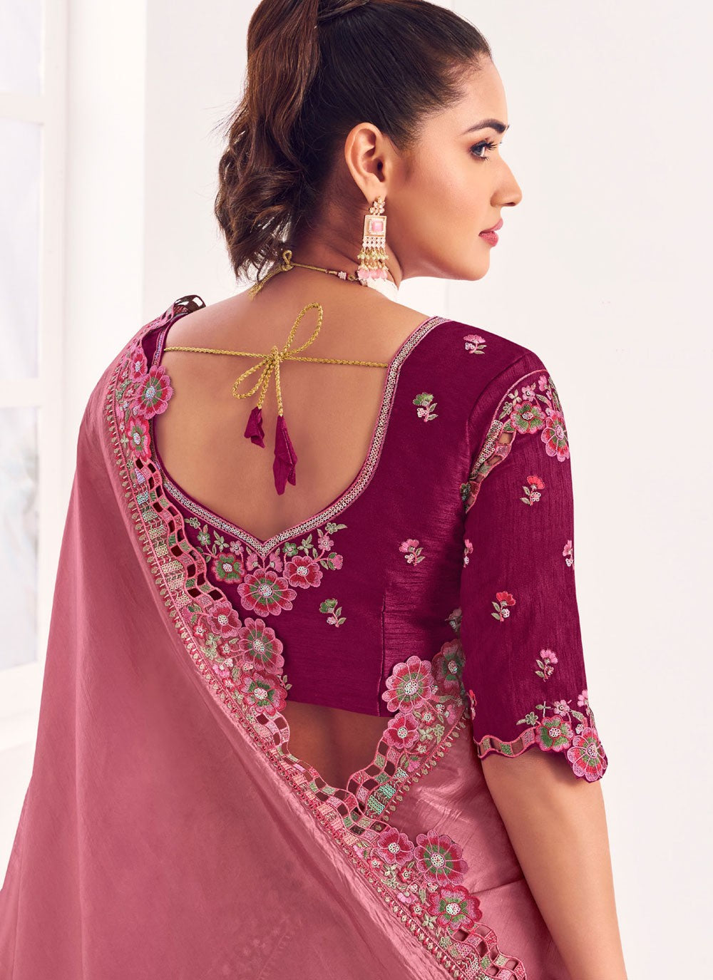 Classic Saree Border Work Magenta, Wine Silk Saree S12569