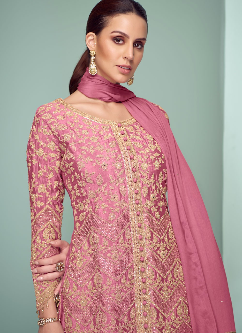 Palazzo Suit Embroidered, Sequins, Zari Magenta T7375