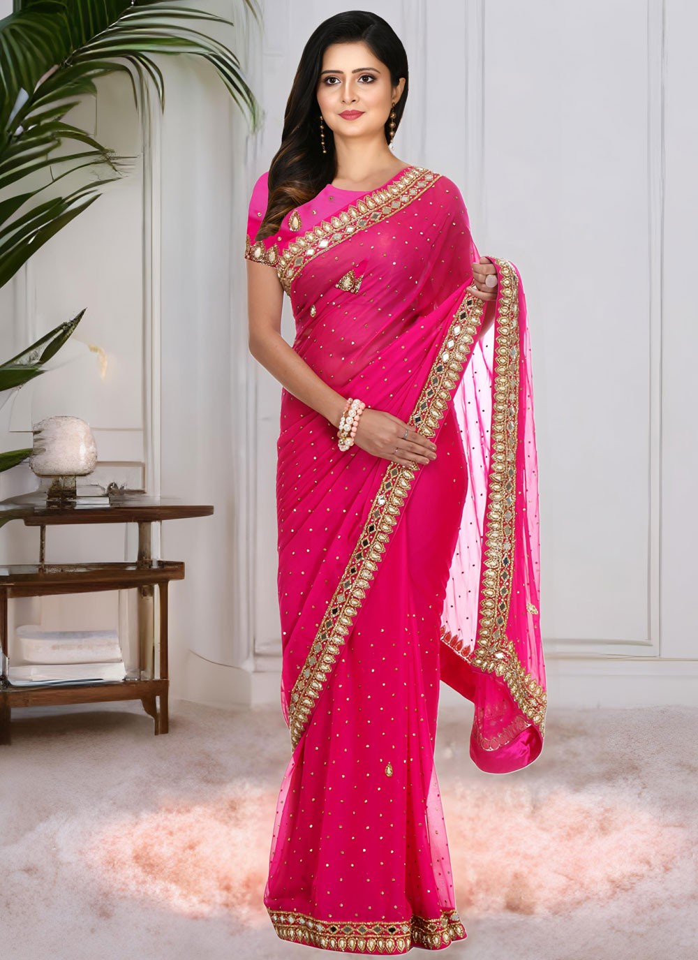 Mirror Georgette Magenta Classic Saree S15530