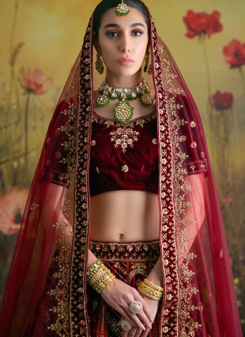 Dimond Velvet Hot Pink Lehenga Choli L3441