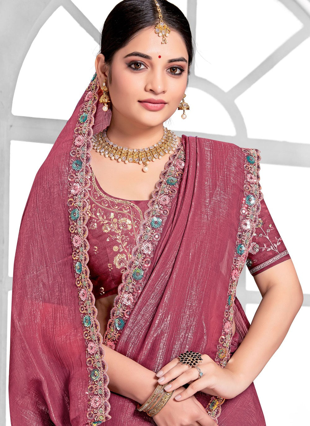 Contemporary Cord Hot Pink, Maroon Silk Saree S13113