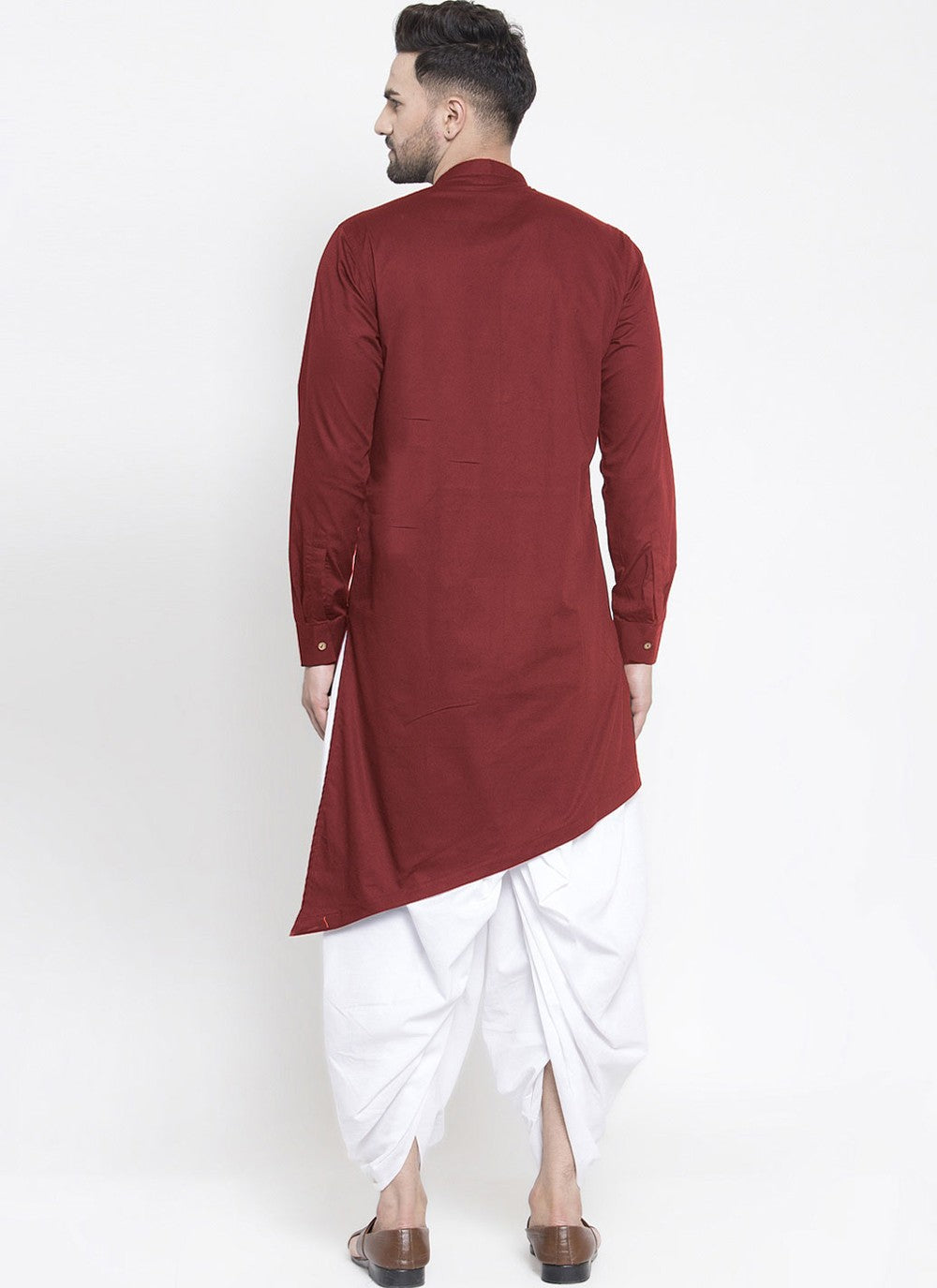 Plain Blended Cotton Maroon Dhoti Kurta - M4476
