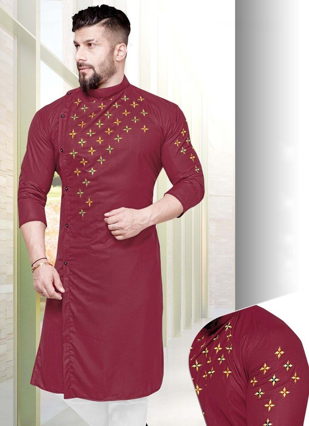 Resham Cotton Maroon Kurta - M2271