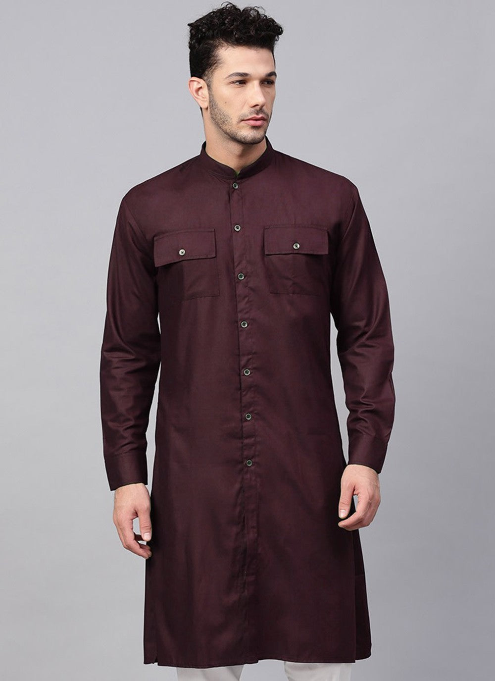 Plain Cotton , Viscose Maroon Kurta - M2375