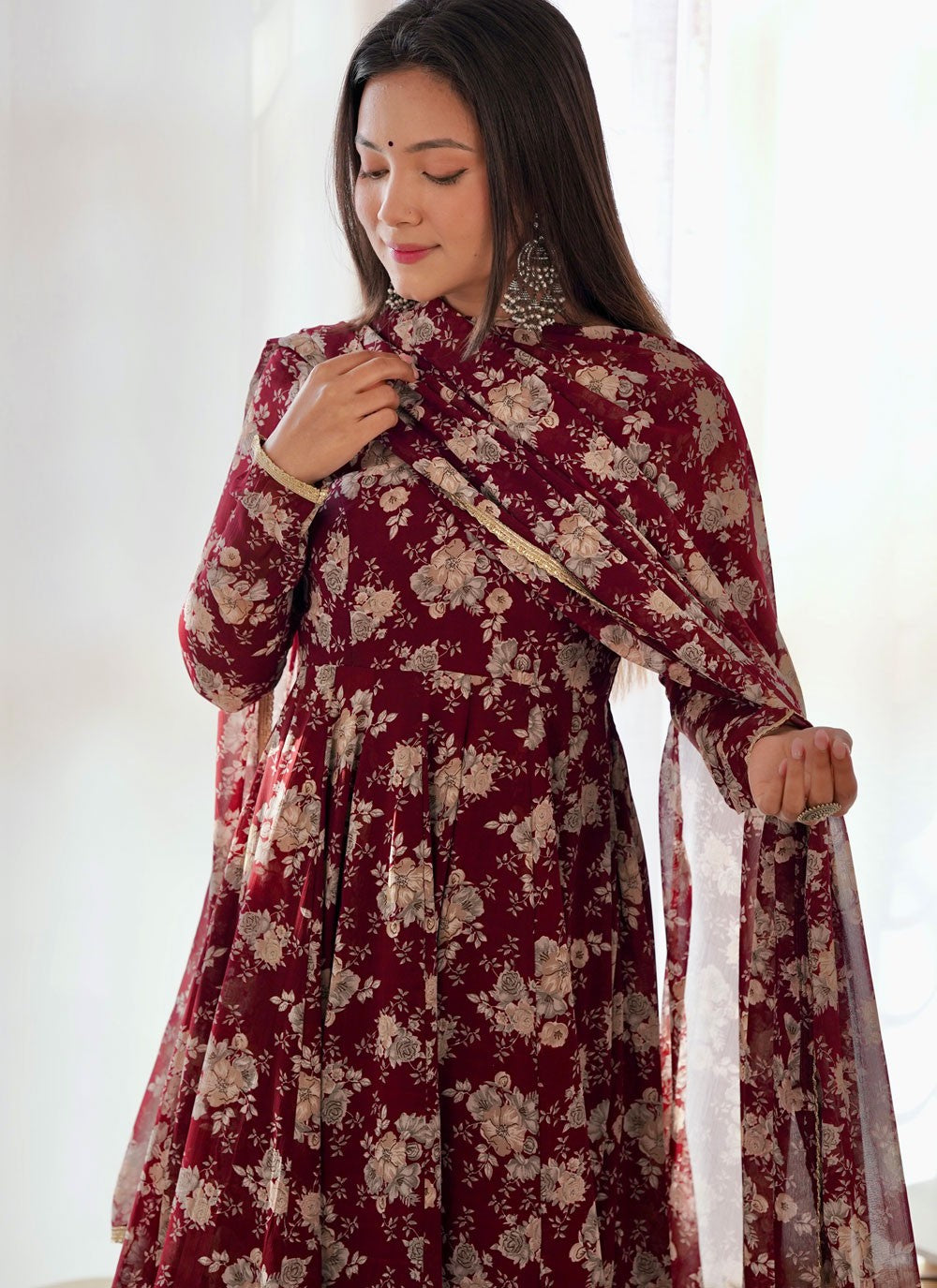 Digital Print Faux Georgette Anarkali - T4601