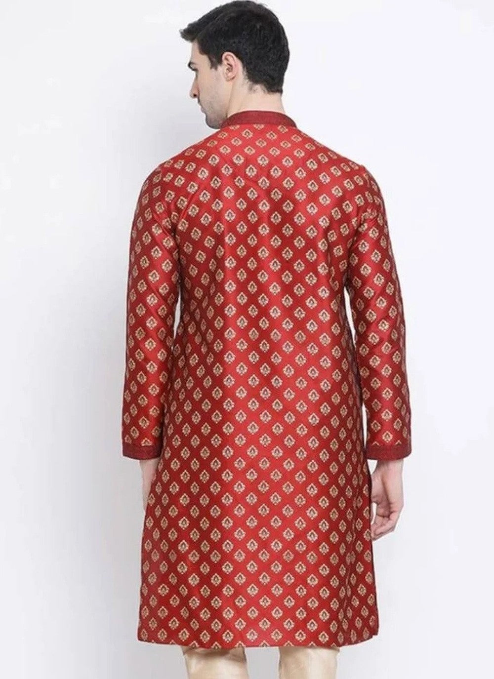 Printed Art Dupion Silk Maroon Kurta - M4225