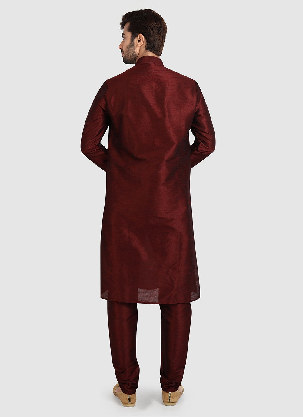 Plain Art Silk Maroon Kurta Pyjama - M3409