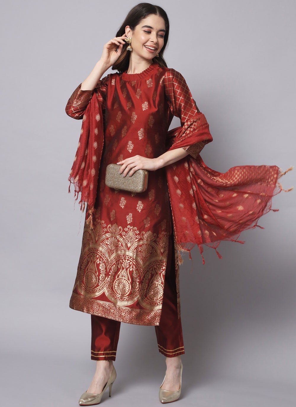 Salwar Suit Jacquard Work Maroon T7547