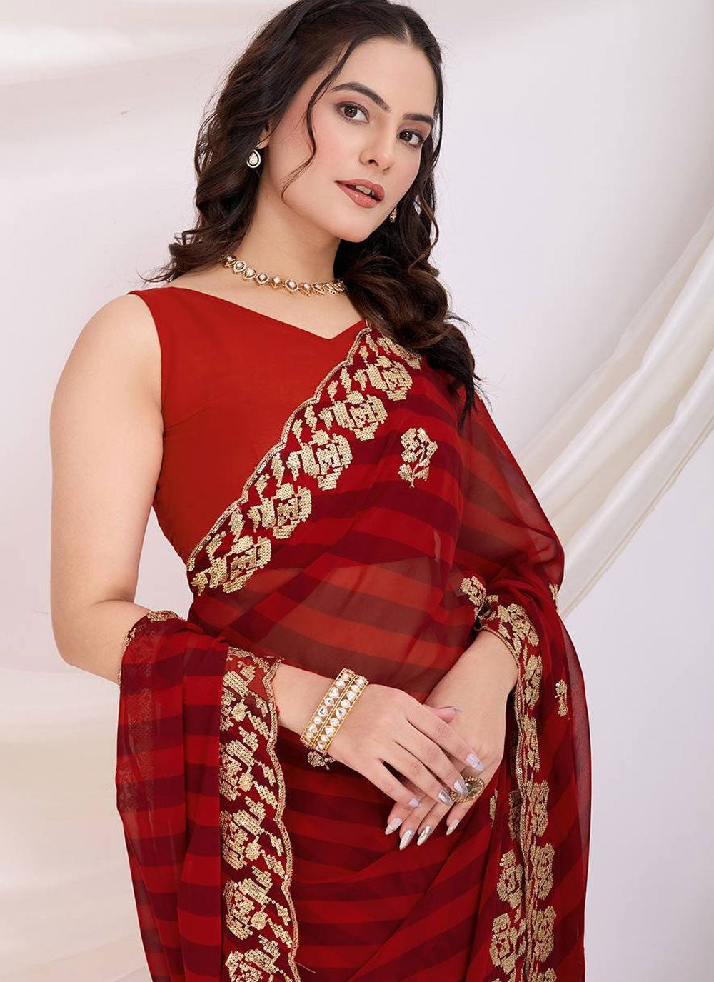 Casual Printed Maroon Georgette Saree S12981