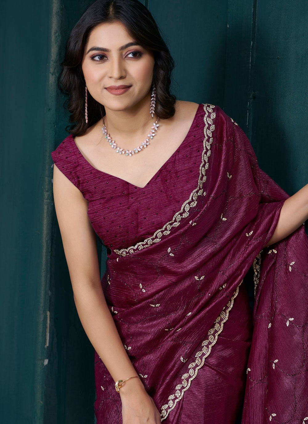 Diamond Crepe Silk Maroon Traditional Saree S15084