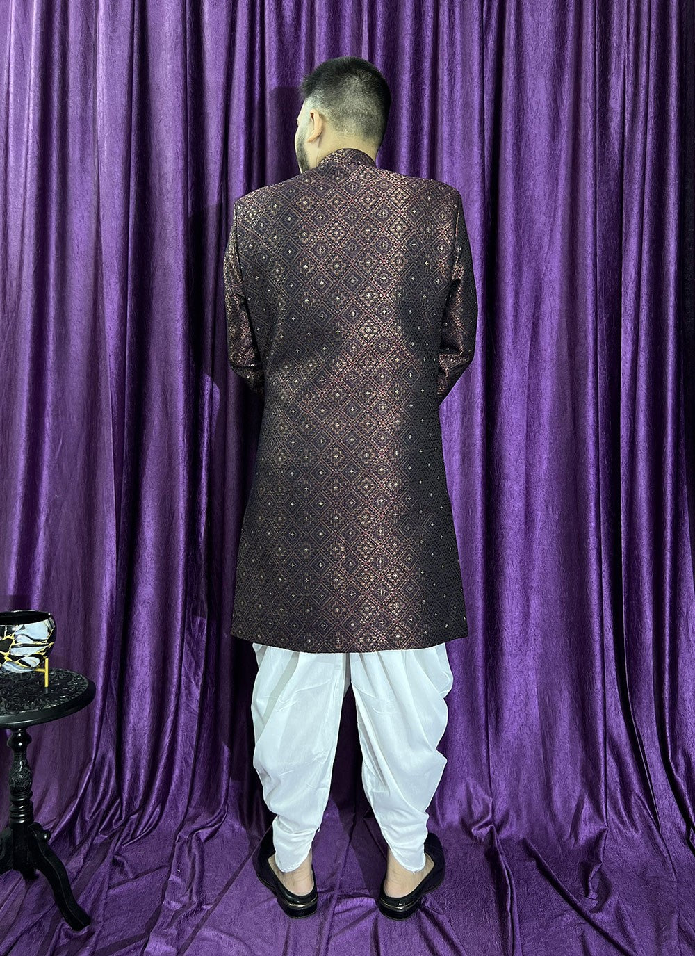 Fancy Work Jacquard Maroon Indo Western - M5712