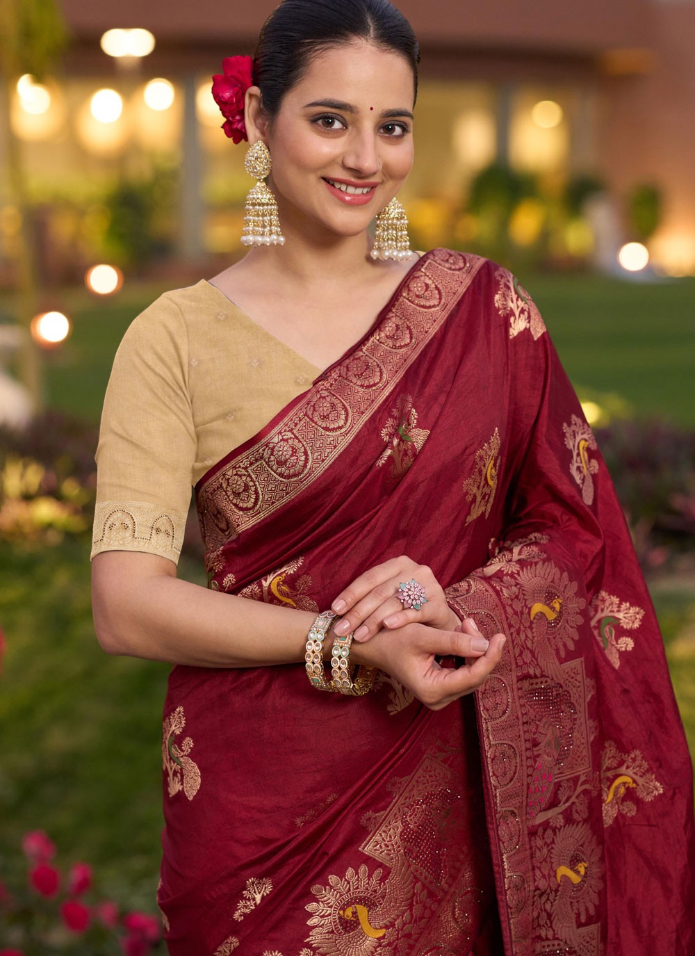 Meenakari Pure Dola Maroon Designer Saree S14925