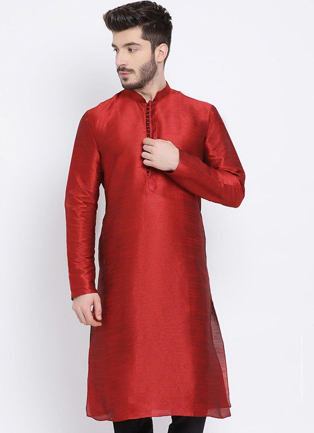 Plain Dupion Silk Maroon Kurta - M1999
